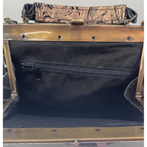 Leather Two Toned Handbag Brown Gold Satchel Crossbody Leather Cork Bag - Picture 5 of 9